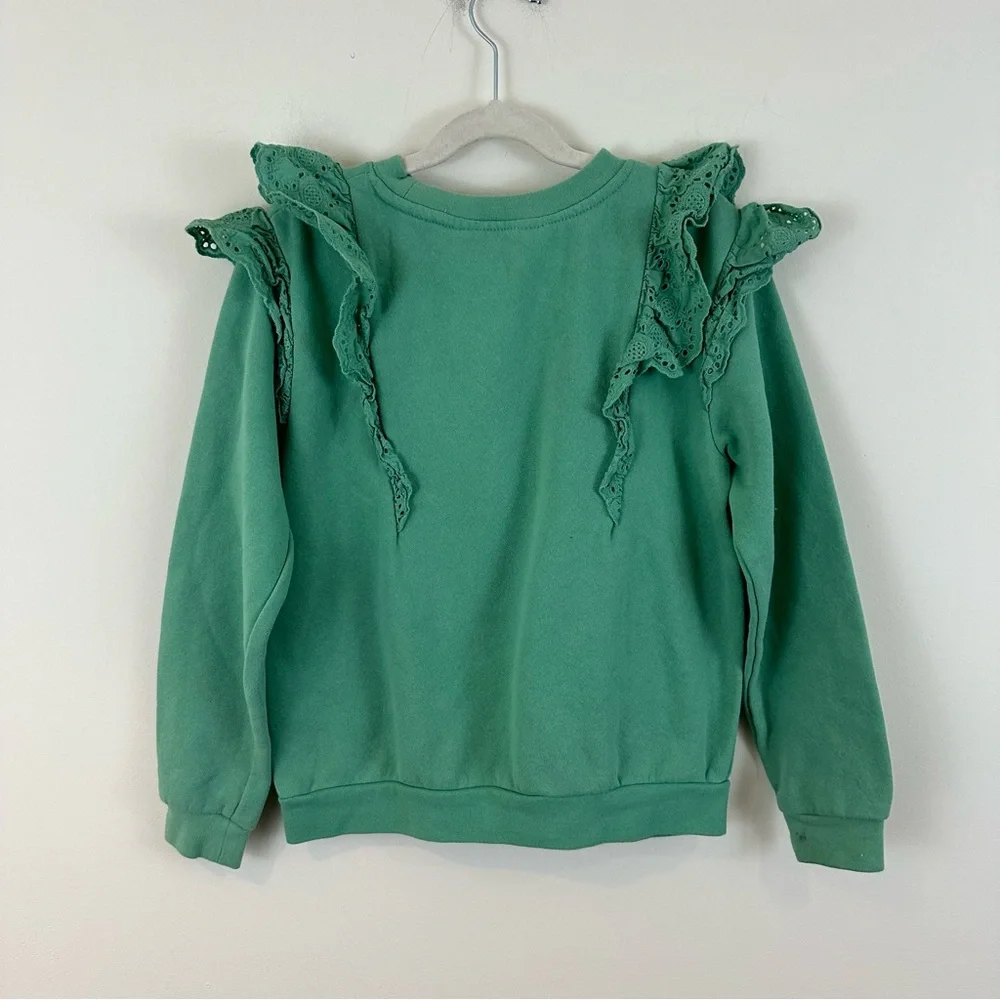 H&M Green Ruffle-Shoulder Sweatshirt Lacy Girl's Size 8/10